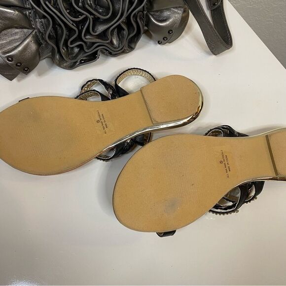 Liliana Black Braided & Rhinestone Strappy Toe Ring Sandals - Picture 3 of 3